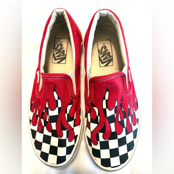 Vans Blood Red Drip Checkered Slip On Shoes - Picture 1 of 8